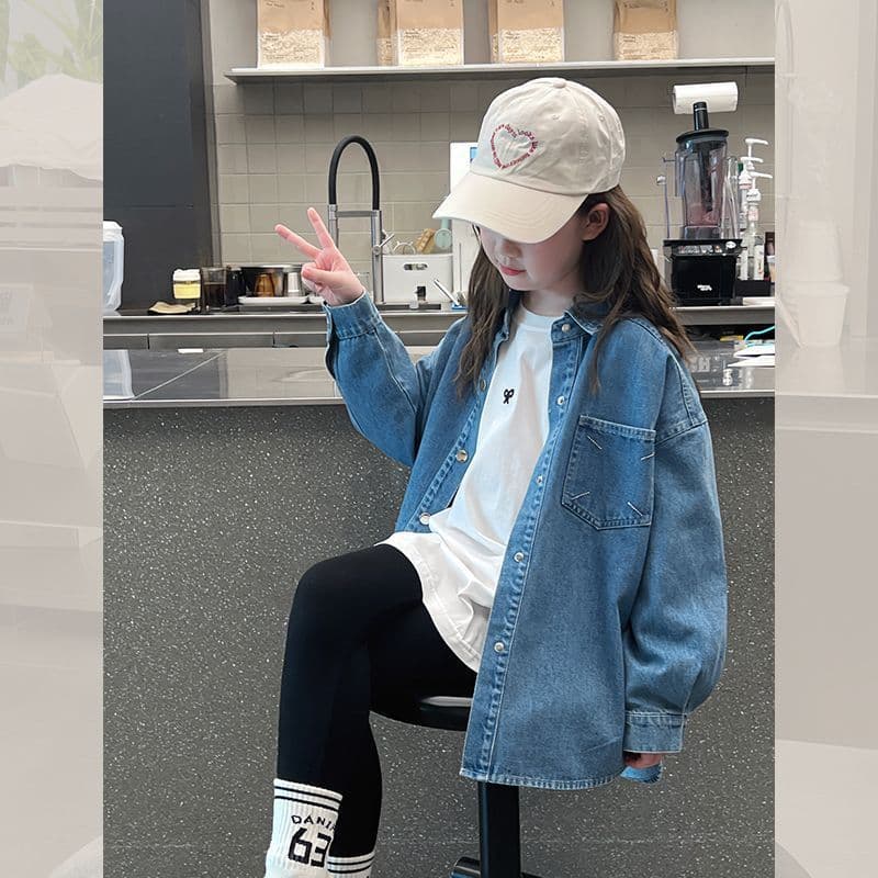 Girls Denim Shirt Stylish Korean Version Little Girl Blouse Children Cardigan Big Kids 2025 Spring Autumn New