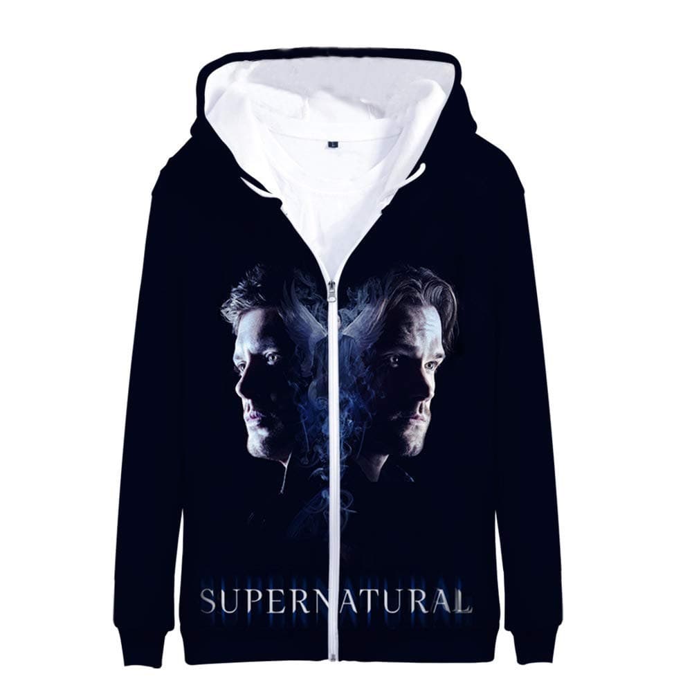 2023 Cross-border American TV Show Supernatural Winchester Pure Cotton Pullover Men's and Women's Zipper Hoodie