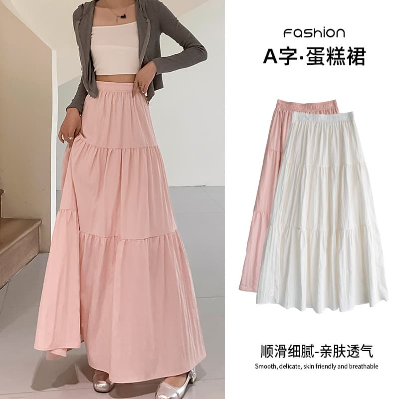 White Skirt for Women, 2026 New Summer Tiered Skirt, Draping A-Line Versatile Half Skirt, Gentle Long Skirt
