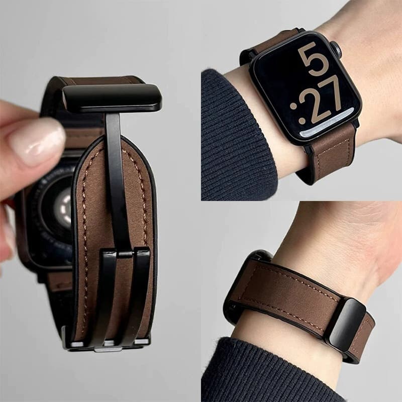 Suitable for Apple iwatch strap Huawei gt6 Xiaomi 9pro silicone skin crazy horse pattern fit4 magnetic buckle s11
