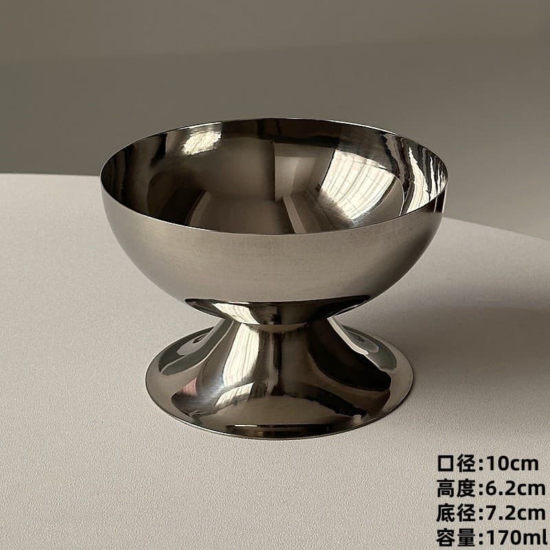 Ins-style high-appearance 304 stainless steel stemmed dessert cup, ice cream pudding panna cotta bowl, trendy ice cream cup