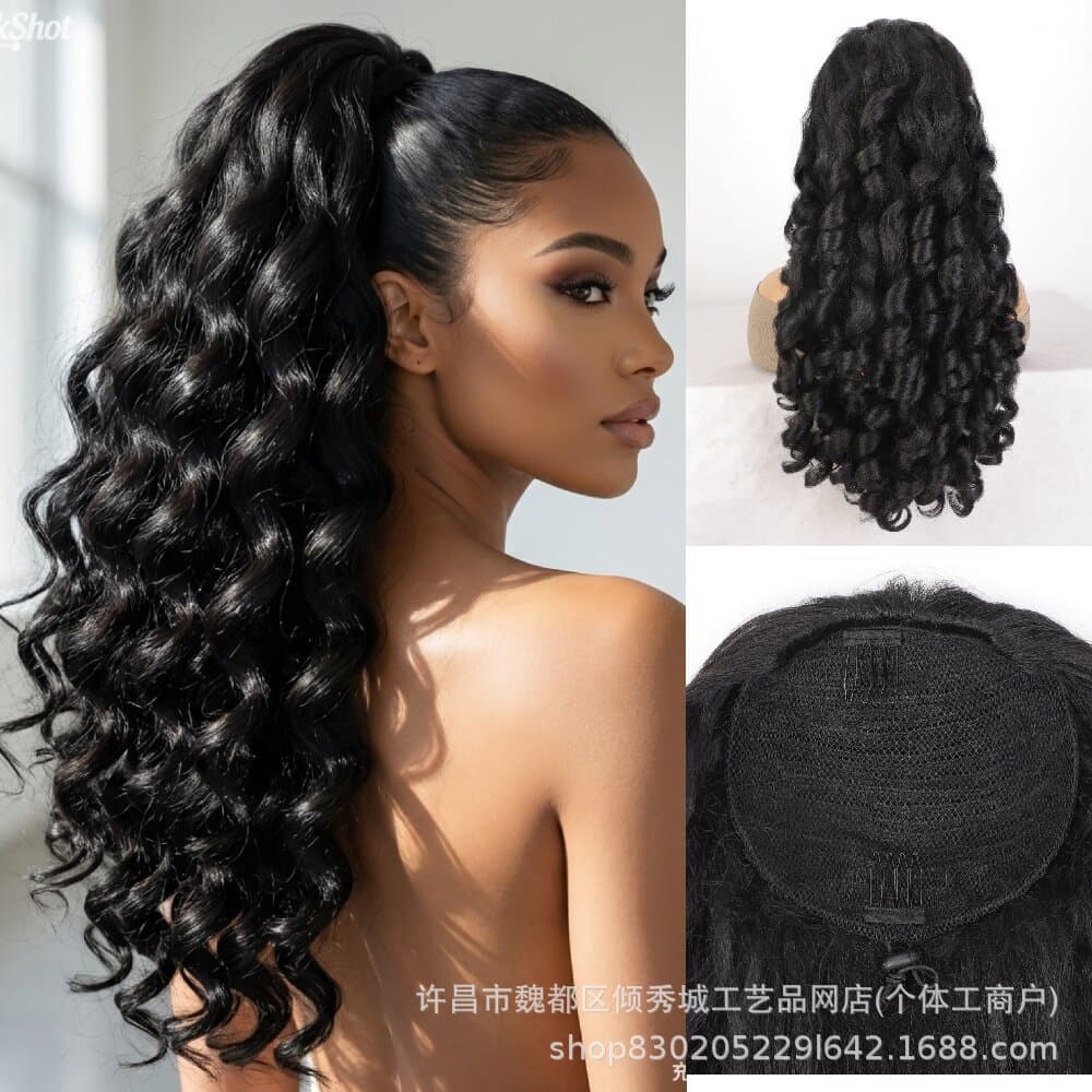European and American Style Women's Drawstring Yaki Ponytail Short Hair Fluffy Short Curly Hair Ponytail Hair Extension Ponytail Wig Piece Foreign Trade