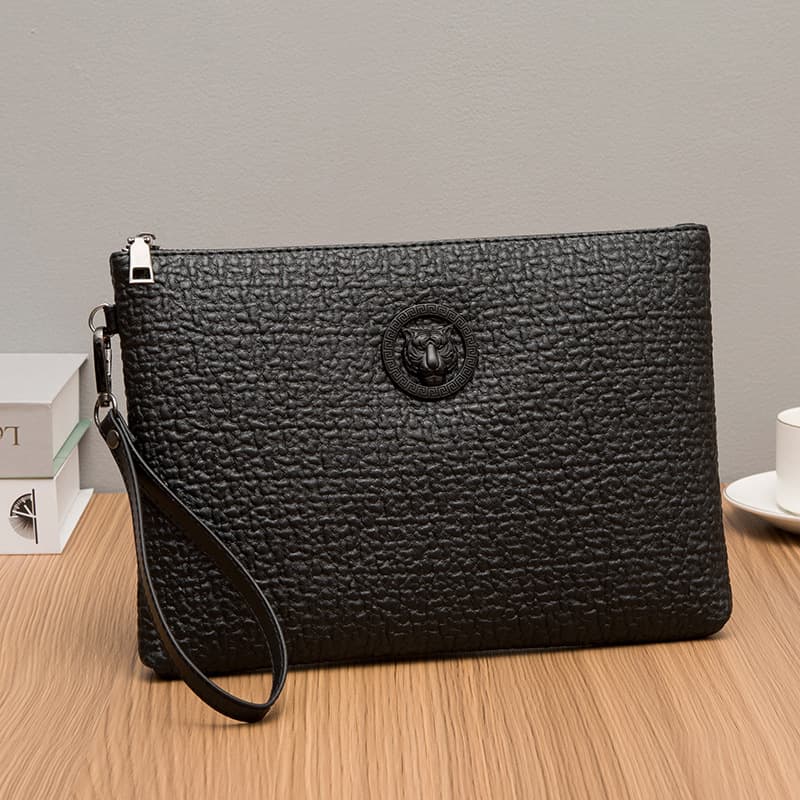 New Elephant Grain Men's Handbag Fashion Tiger Head Top Handle Business Large Capacity Envelope Simple Bag