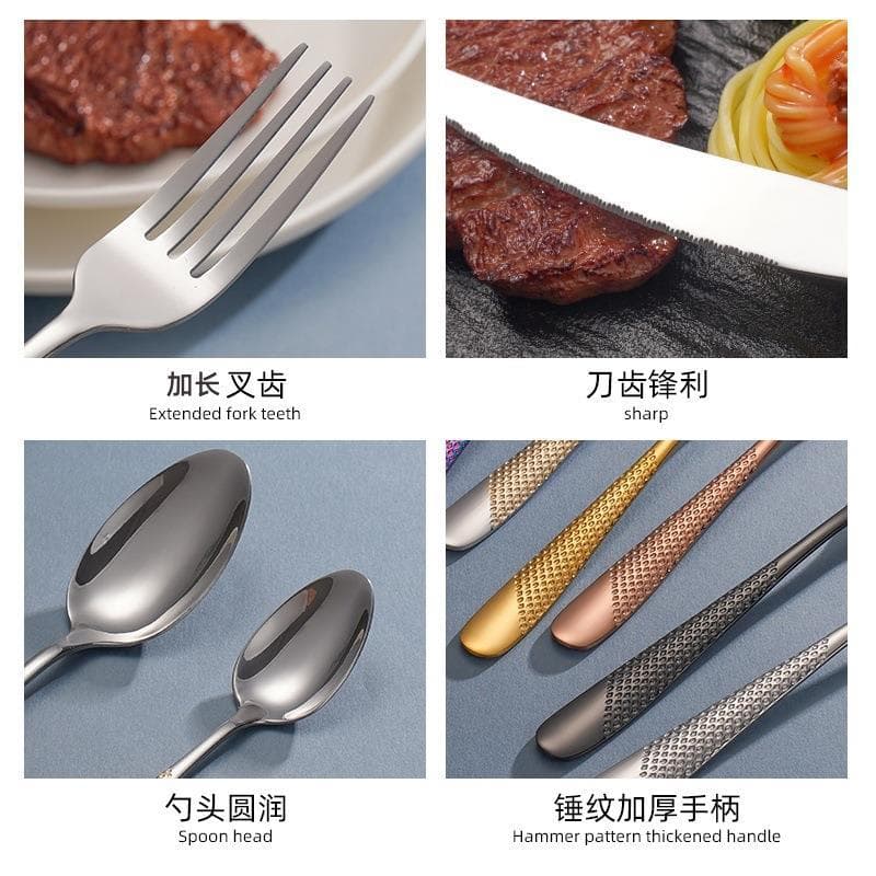 Cross-border Stainless Steel Cutlery Set Knife Fork Spoon High-Gloss Star Diamond Dessert Hotel Steak Western Spoons Set