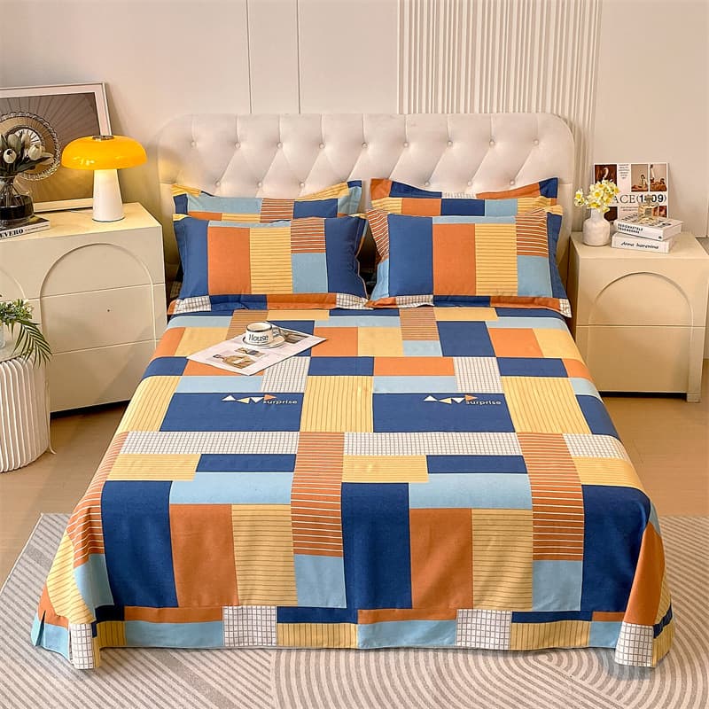 Pure Cotton Thickened Bed Sheet Single Piece Winter Dormitory Flocking Bed Cover Modern Simple Geometric Pattern Printed