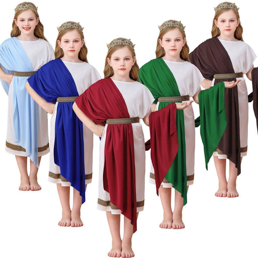 Halloween Kids Costume Greek Mythology Boys Girls White Roman Carnival Performance Toga Robe