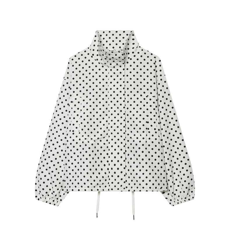 European and American Style 2026 New Fashionable Women's Long Sleeve Polka Dot Drawstring Stand Collar Jacket 3720368