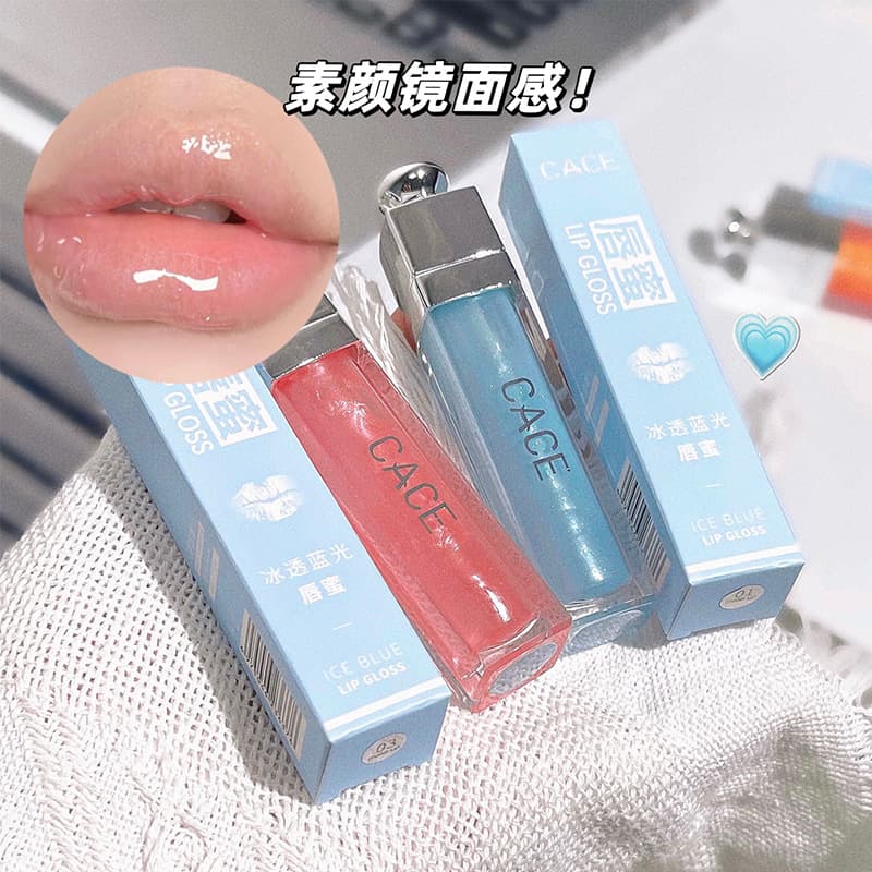 CACE Icy Blue Gloss, a shimmering lip gloss with fine glitter, a glossy, translucent finish, and affordable for cross-border e-commerce and Amazon.