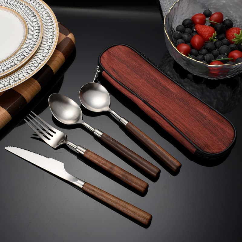 Mingrui 304 Stainless Steel Knife, Fork, Spoon, Walnut Steak Knife and Fork, Western-Style Cutlery Set, Steak Tableware