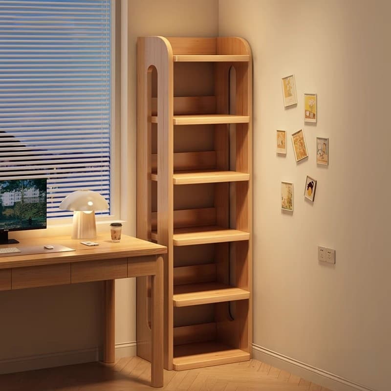 Solid wood bookshelf storage rack floor-standing integrated wall-mounted corner cabinet simple children's student desk side pine bookcase.