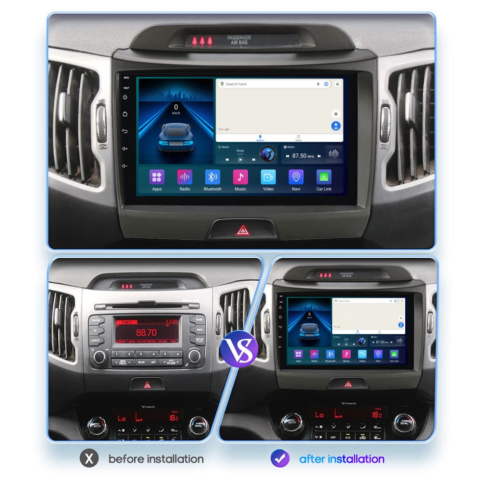 Kia Sportage Forte Android Large Screen Auto Navigation Reverse Camera CarPlay