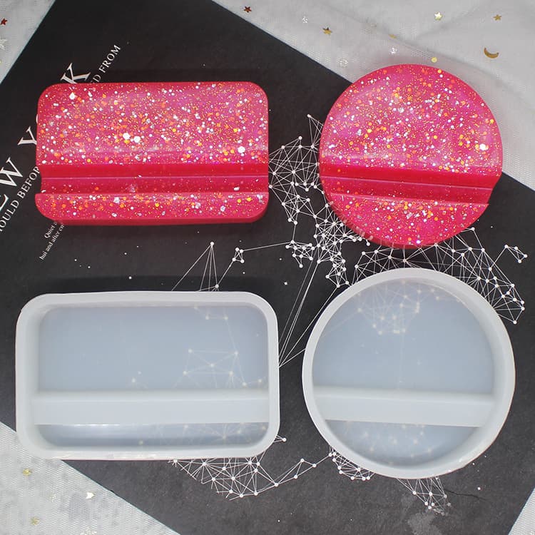 DIY Epoxy Resin Mold 2 Types Phone Stand Silicone Mold Square Round Mirror Silicone Mold