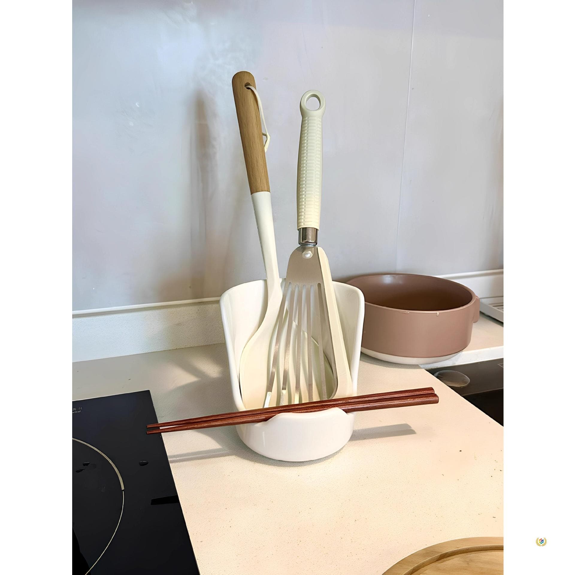 Japanese Ceramic Spoon Rest Pot Lid Stand Kitchen Organizer