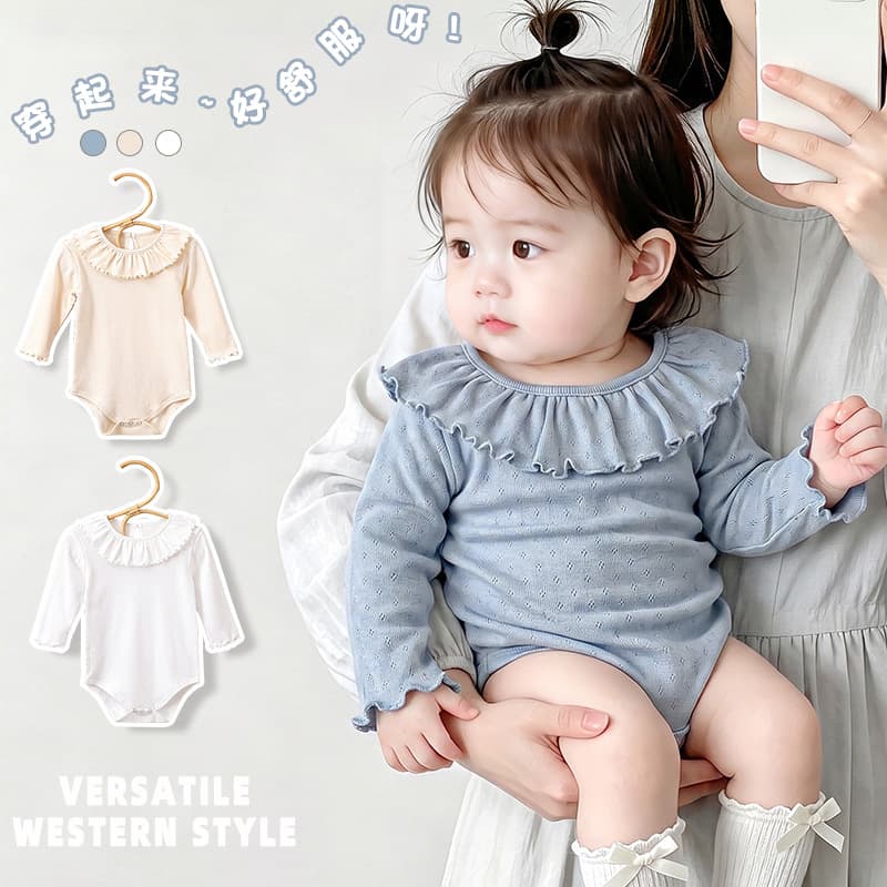 Baby Bodysuit Ruffle Small Lapel Long Sleeve Onesie Girls Baby Toddler Spring Autumn Long Sleeve Romper New