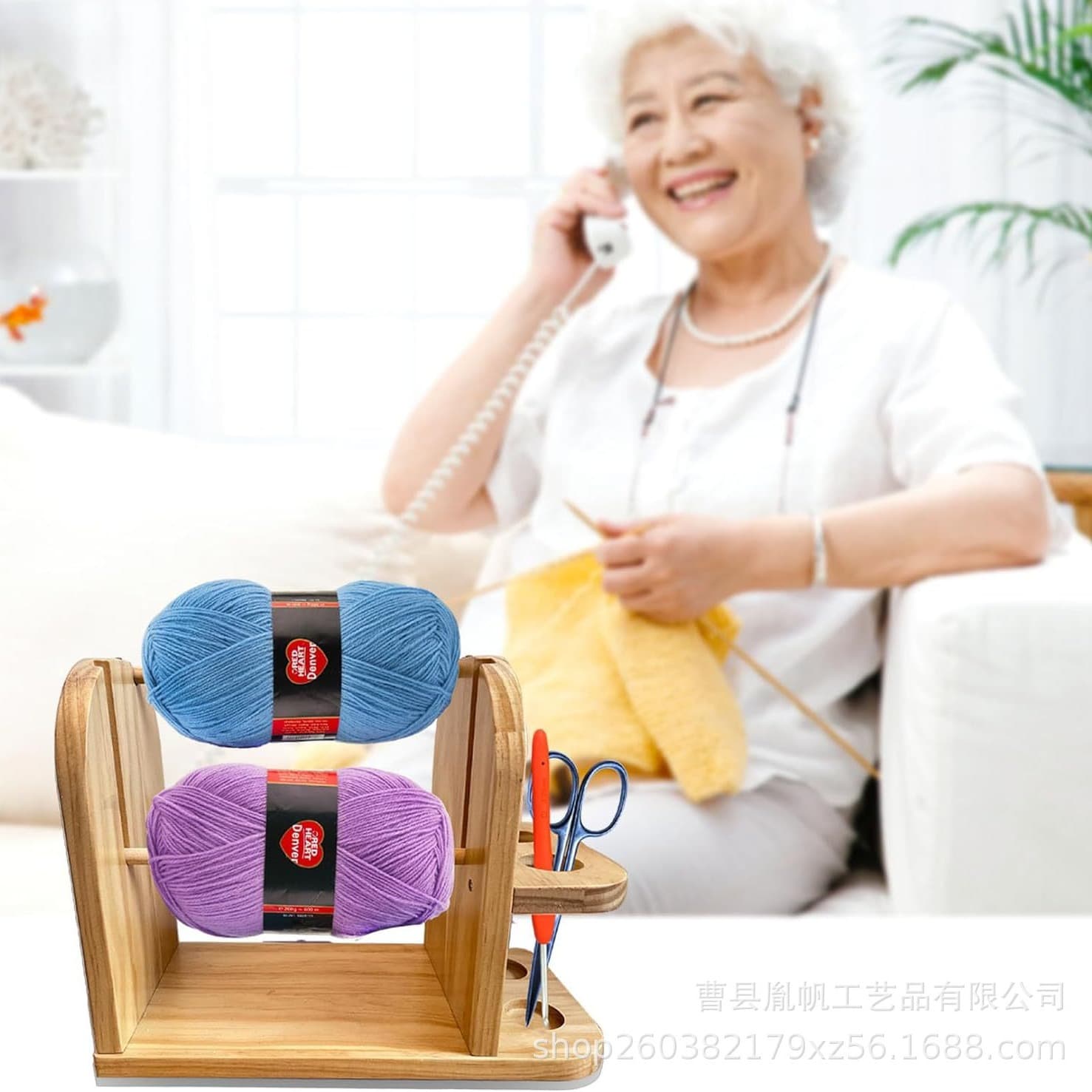 Wooden Yarn Holder Crochet Yarn Stand Portable Yarn Holder Dispenser Dual Rotating Yarn Dispensing Rack Factory Supply