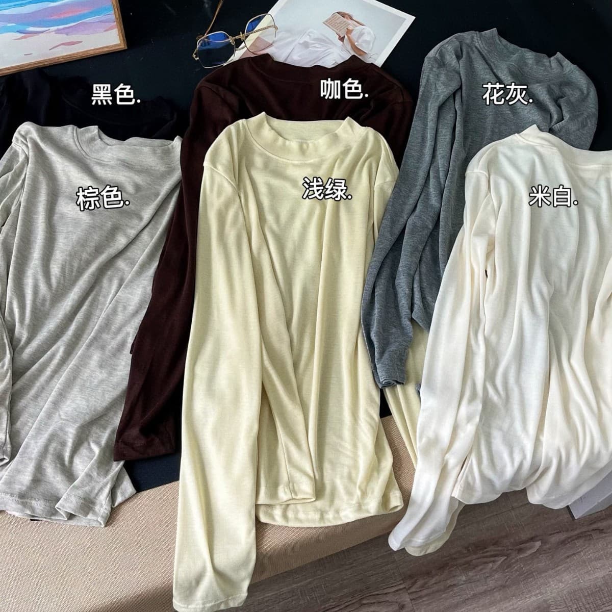 My Weiwei 2661 Early Autumn New Ultra-Thin Base Top Women's Internet-Famous Mid-Neck Long Sleeve Base Shirt Base Layer
