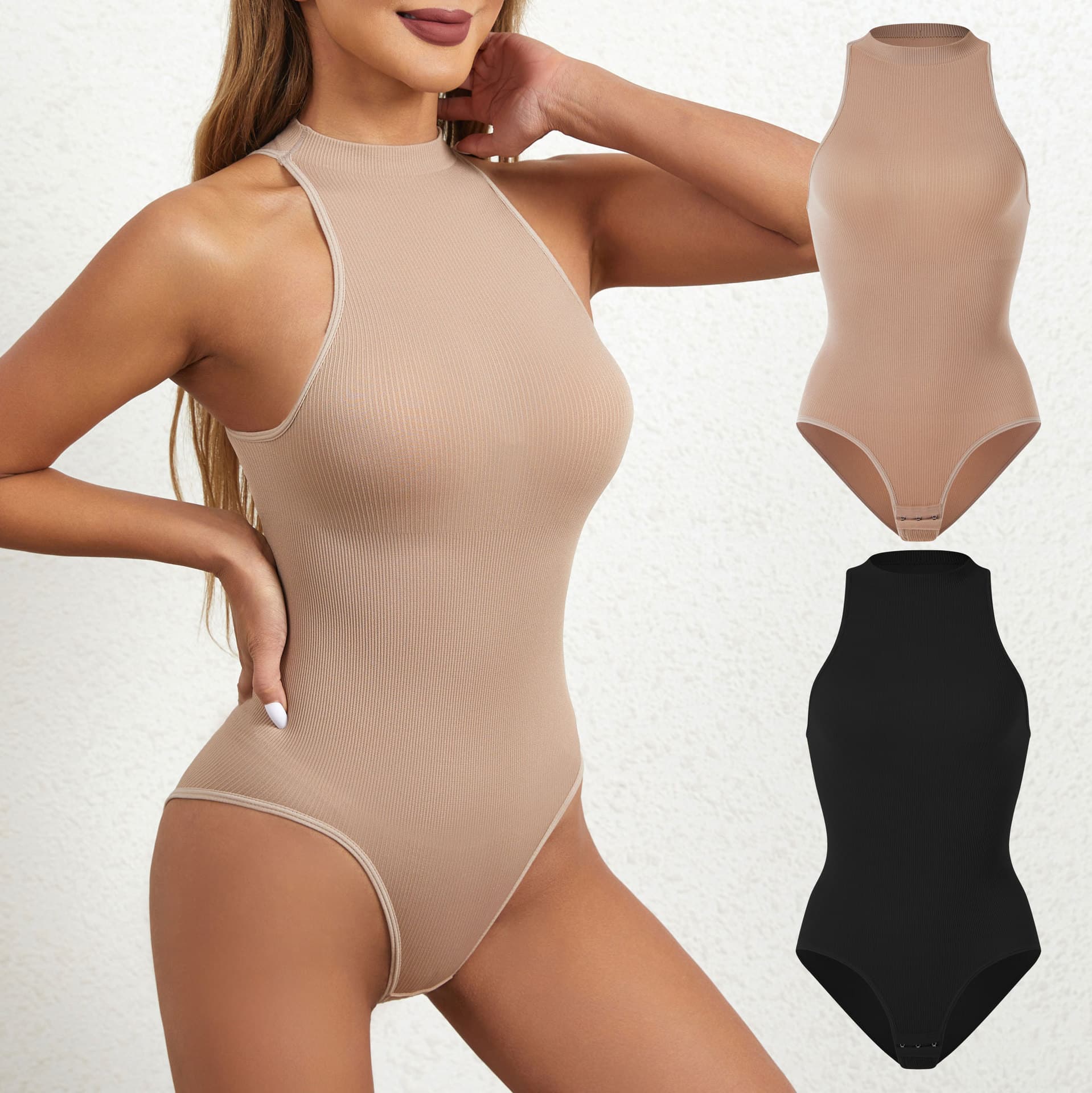 New European & American Style High-Elasticity Skin-Friendly Waist-Slimming Bodysuit, Camisole Shapewear with Buckle, Tummy-Control Jumpsuit