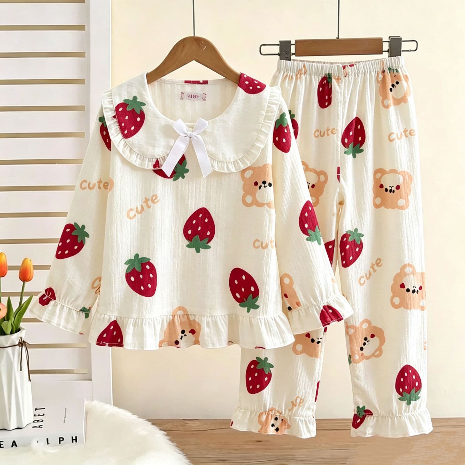 New children's pajamas girls 2026 spring and autumn parent-child children's pajamas princess collar long-sleeved home clothes set