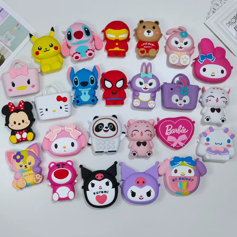 Children's silicone coin purse Minnie Mickey Stitch Barbie bag Marvel Heroes Pikachu costume matching small bag