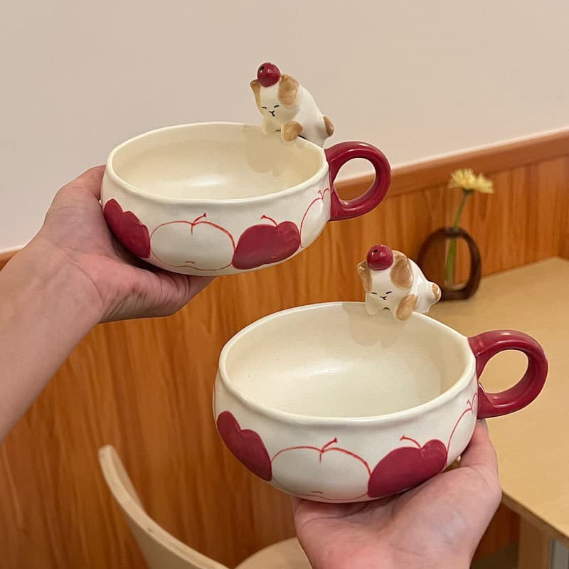 Japanese Market 3D Cute Cat Cereal Bowl Underglaze Color Breakfast Bowl Ceramic Bowl Soup Bowl Yogurt Bowl Fruit Bowl