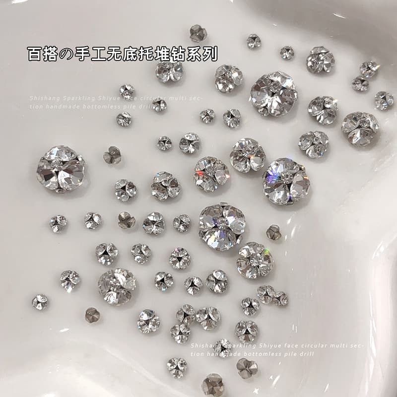Finished crystal diamond ball nail jewelry, shiny large and small size without backing, handmade diamond stacking for nail accessories