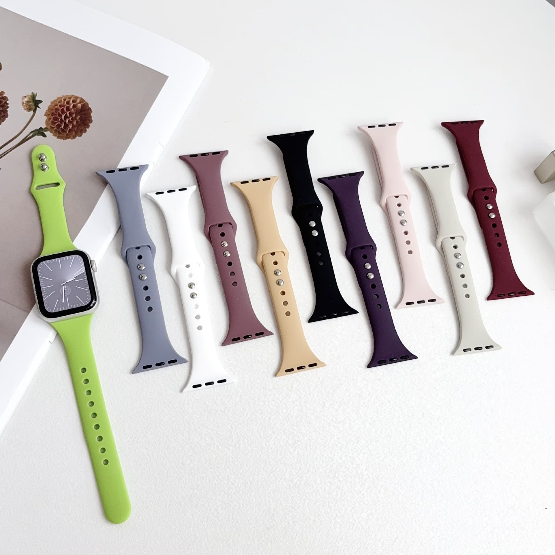 Slim Silicone Double Pin Watch Band Compatible with Apple iWatch 4/5/6/7/8/9/S10/S11 Watch Strap Apple Watch Band