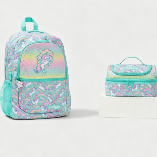 smiggle school bag large capacity lightweight primary school bag unicorn cartoon backpack meal bag set