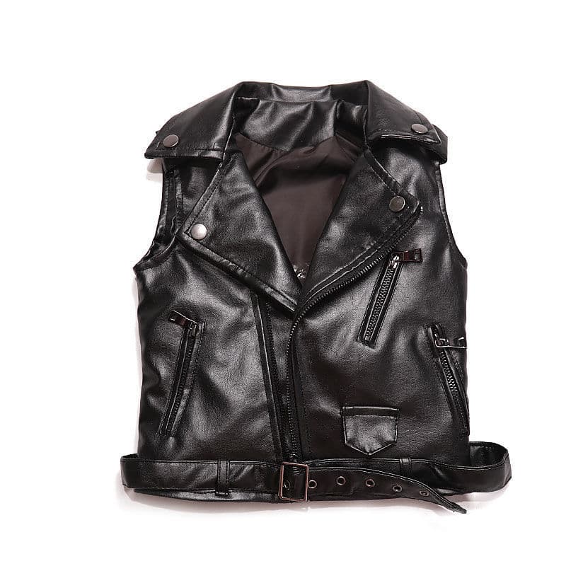 Boys Vest Outerwear Korean Children's PU Leather Jacket Spring Autumn Motorcycle Style
