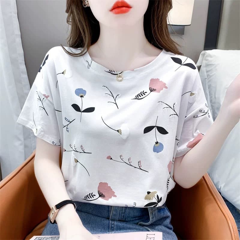 Short-Sleeved T-Shirt Women's Tops Summer New Style Loose Large Size Small Fresh Design Niche T-Shirt Floral Shirt