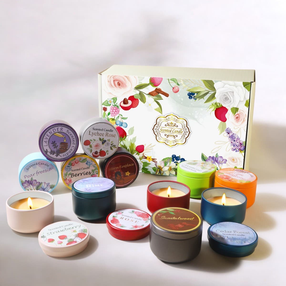 12 Colors Floral Fruity Cross-border Soy Wax Scented Candle Wedding Birthday Favor Gift Floral Aromatherapy Candle