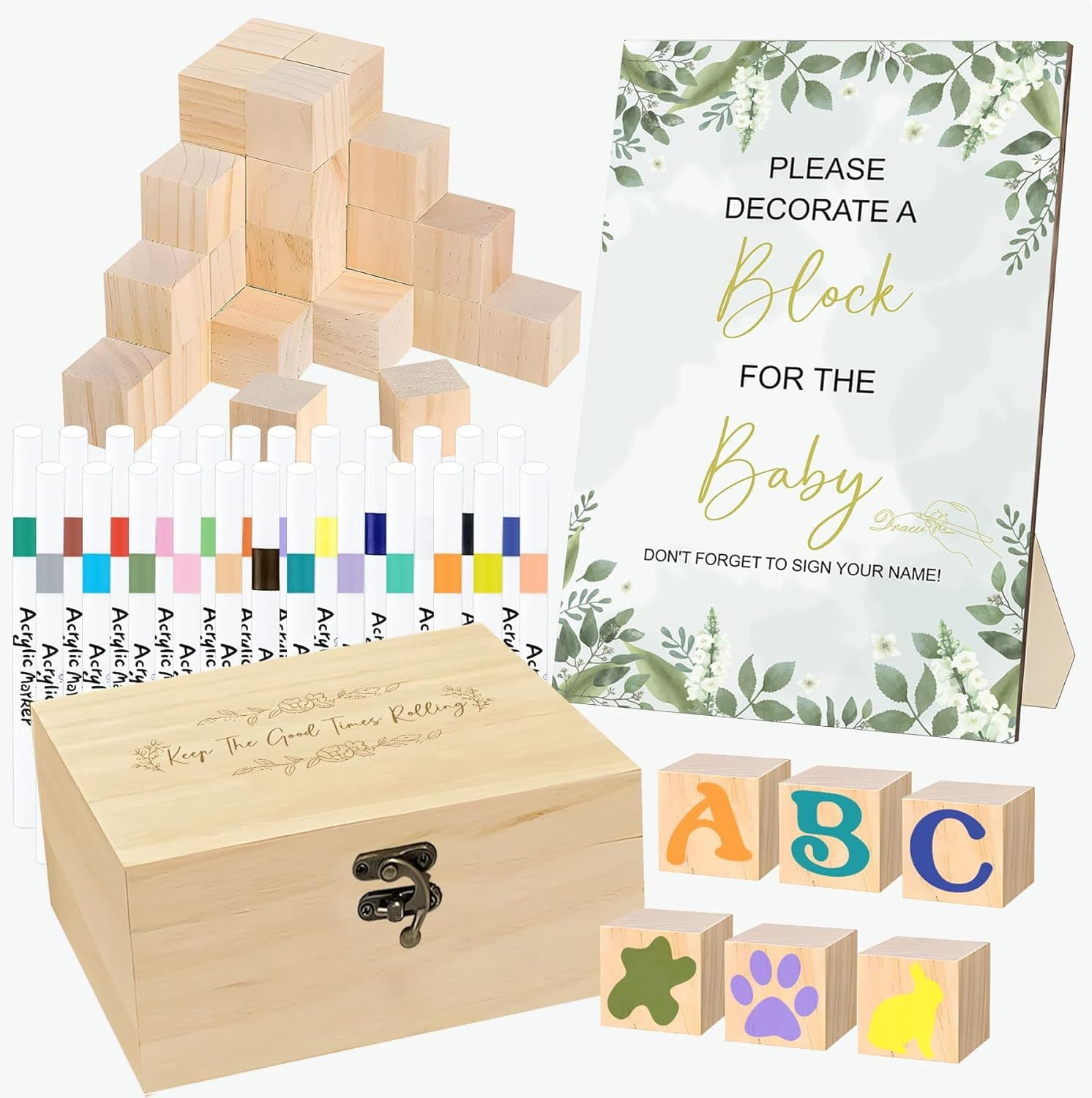 Baby Shower Party Game Set Card Box Decorative Fun Baby Shower Party Game Painting Wooden Box Kit