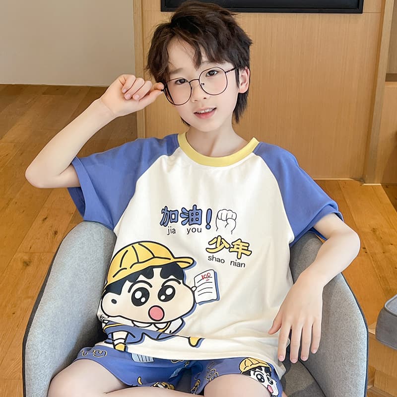 Children's Pajamas Summer Short Sleeve Thin Style for Boys, Cartoon Cute Baby Boy Homewear