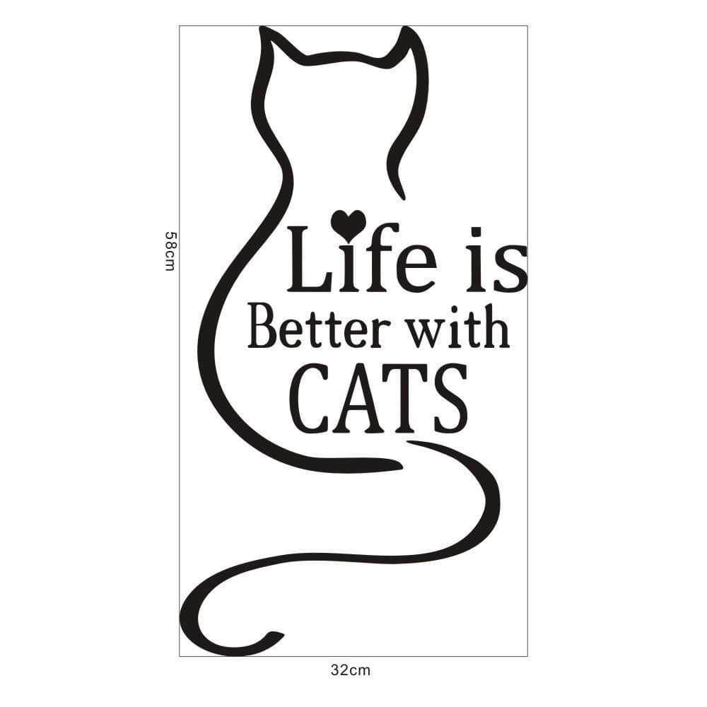 Cross-border Hot-Selling Fashion English Kitten Bedroom Study Background Wall Sticker Self-Adhesive Temu Shein Black and White Cat