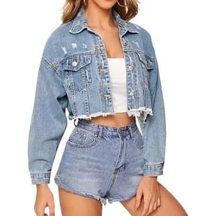 New European and American Cross-border Trade Denim Jacket for Women, Amazon Short Style with Distressed Fashion Denim