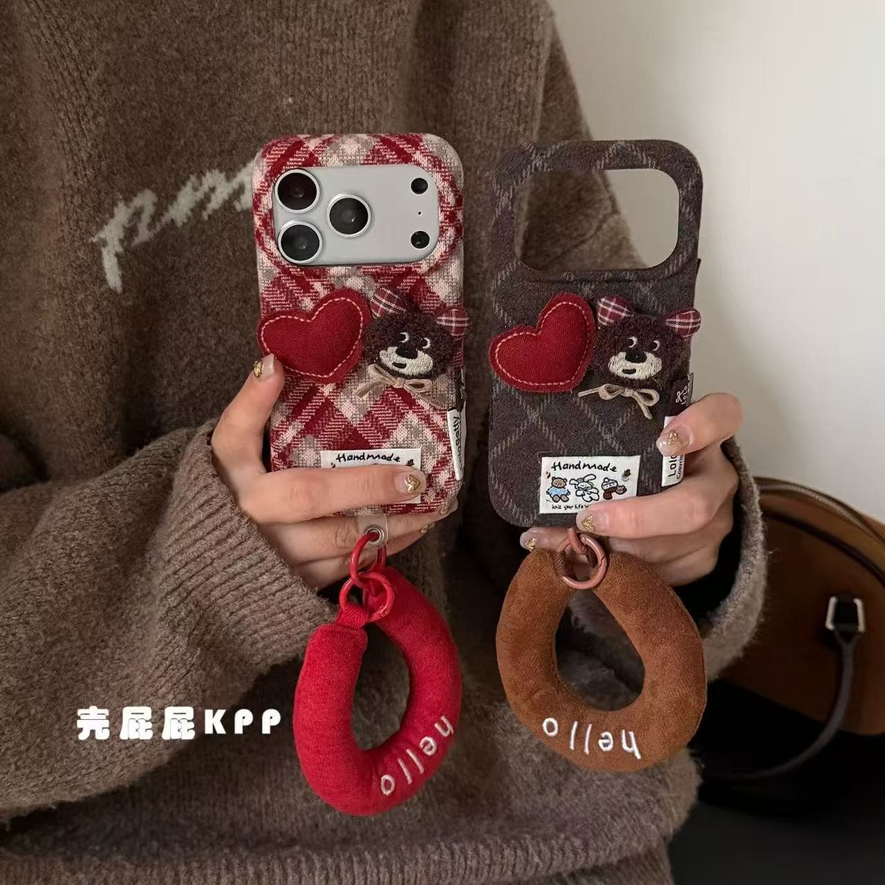 Plaid Red Love Cartoon Bear Ins14 Compatible with iPhone 17 Pro Max Apple 16 Phone Case 15/13 Trendy