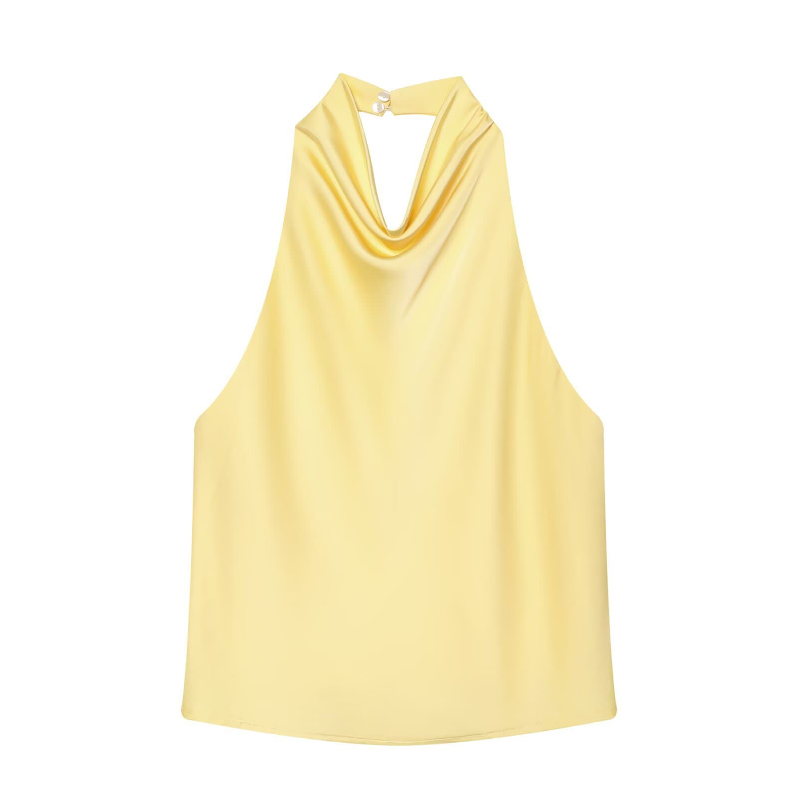 Cross-border European and American style 2026 new women's silk satin texture halter top 0057