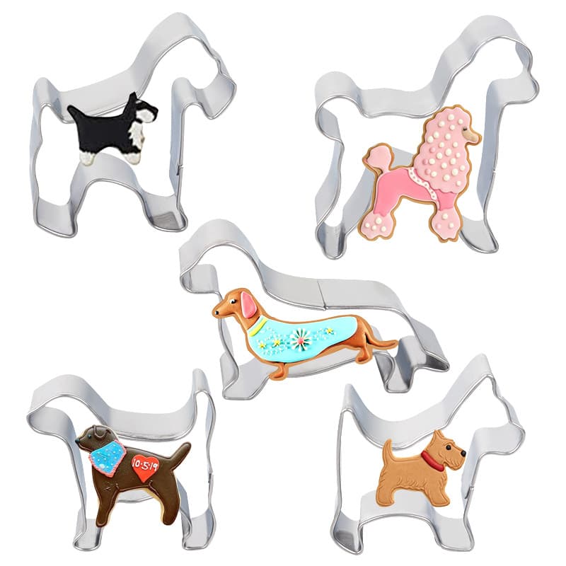 Stainless Steel Cookie Cutter Cartoon Puppy Pet Dog 5-Piece Set DIY Cookie Fondant Cutter Animal Shape Mold