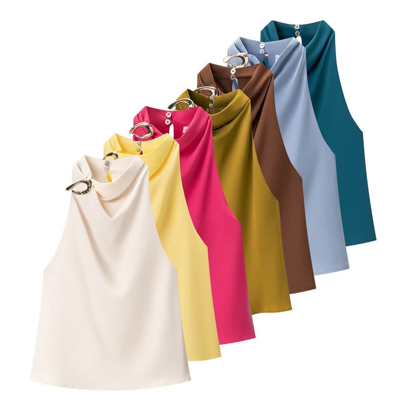 Homemade European and American style 2025 new women's clothing, fashionable and stylish halter neck top with accessories 8919911