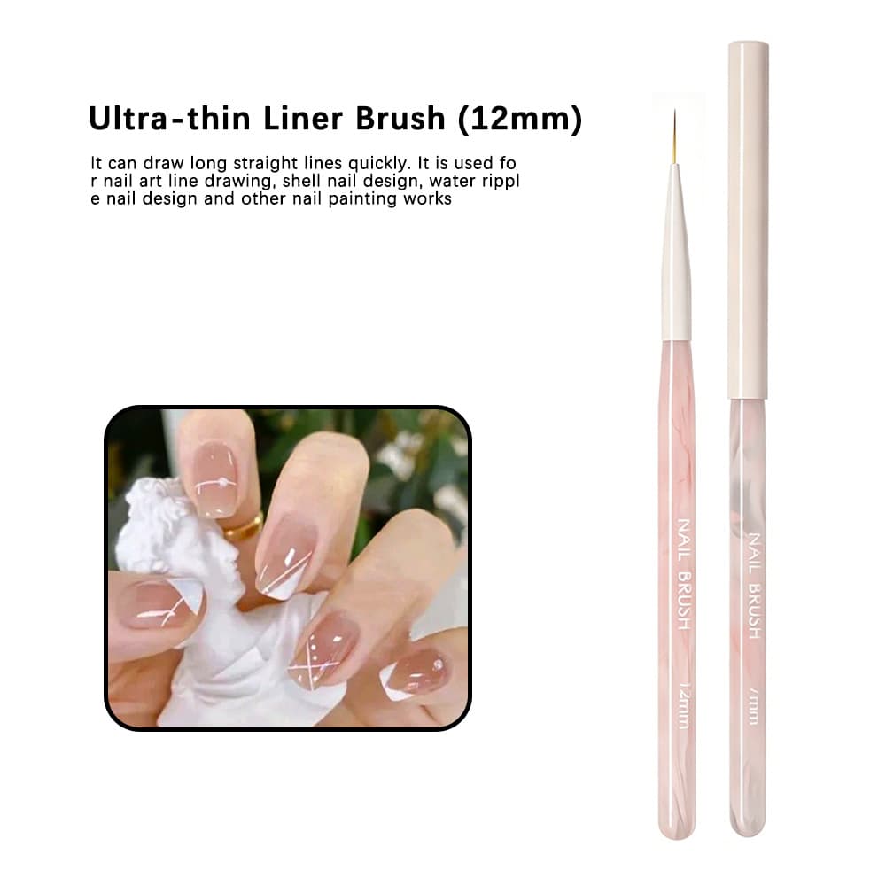 Nail Art Brush Smoke Pink Handle Liner Brush Builder French Liner Brush with Cap Gel Nail Brush for Nail Salon Nail Art Tools