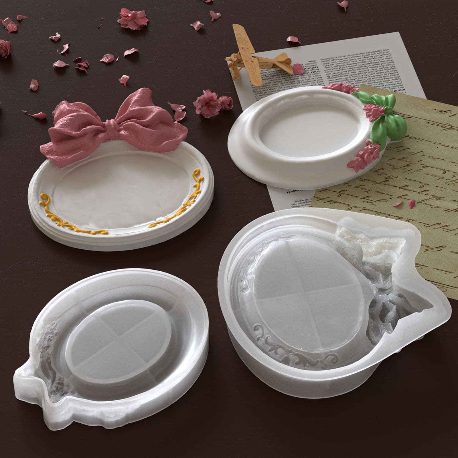 Embossed Oval Bow Tray Resin Silicone Mold Epoxy DIY Plaster Storage Tray Wholesale