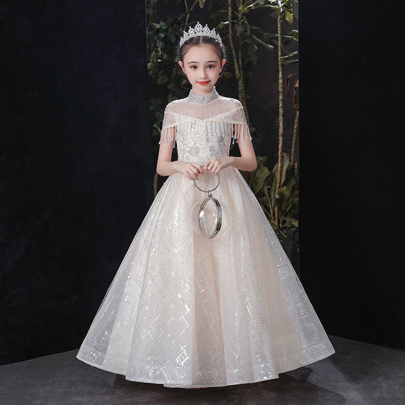 Princess Style Performance Dress Children's Fashion Show Host Little Girls' Piano Concert Outfit One-Piece Dress for Kids