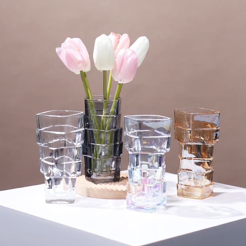 Crystal Glass Small Magic Cube Vase, Living Room and Dining Table Ornament, Mini Hotel Washbasin Vase, Micro Hydroponic Green Plant