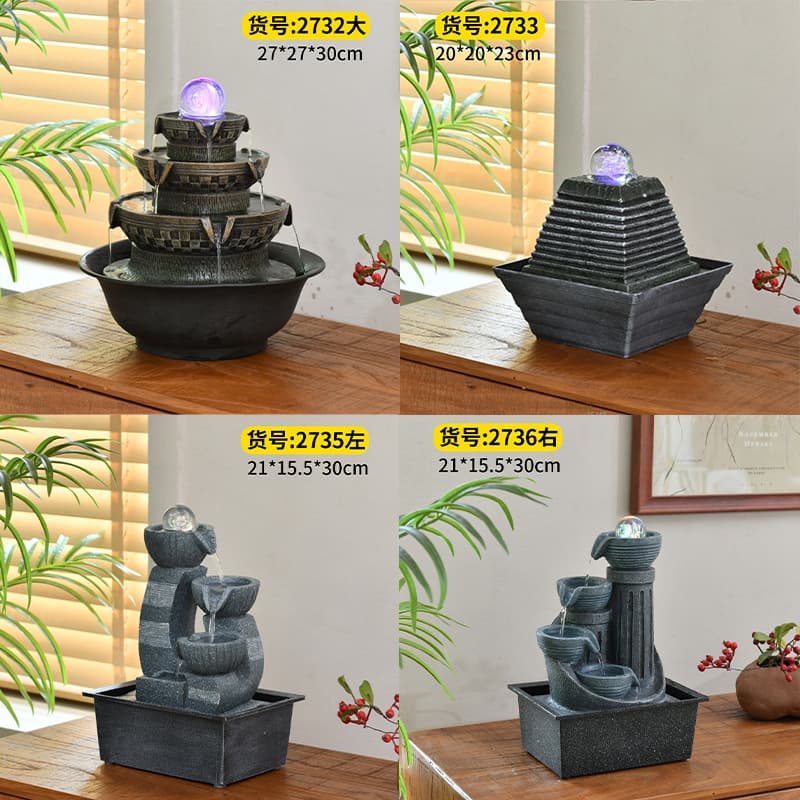 Cross-border European-style flowing water fountain small ornaments circulating water landscape indoor living room money-making humidification decoration ready-made