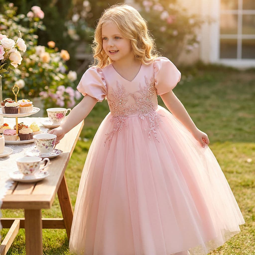 CPC CE Cross-border Girls' Dress, Medium to Large Kids Tulle Princess Puffy Skirt, Long Elegant Dress, In-Stock Style