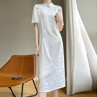 Summer Jacquard Dress Women Loose Vintage National Style Elegant Long Dress New Chinese Style Modified Cheongsam Dress High End