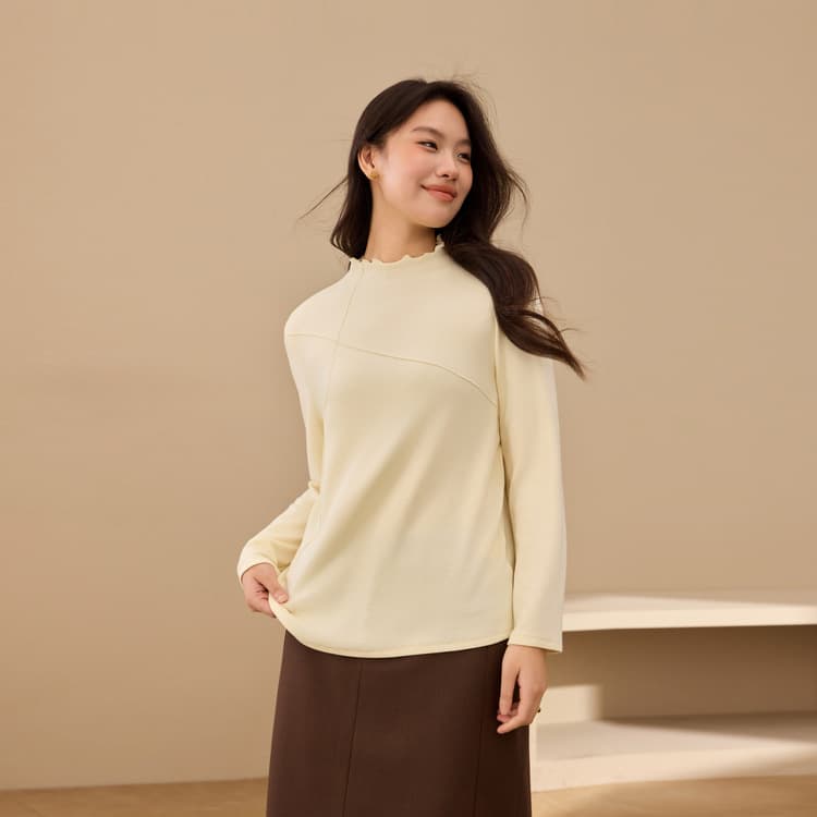 【Ruffle Semi-High Neck Knit Sweater】Xianlixiu Plus Size Women's Wear Innerwear Top for Curvy Women, 2025 Winter New Arrival