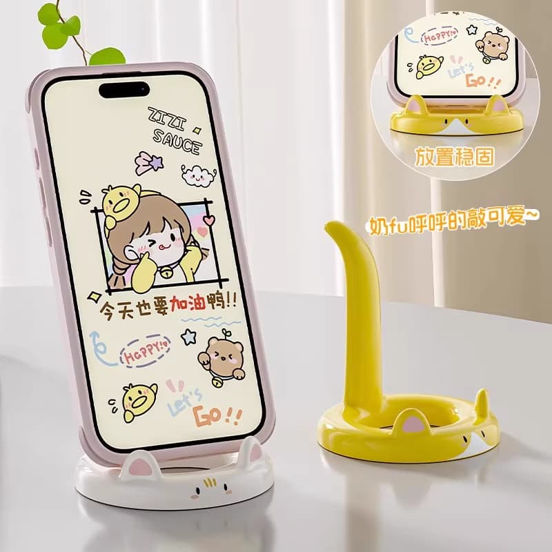 Cartoon Cat Phone Stand, Office Desk Phone Holder, Creative Cute Cat Tail Tablet Stand