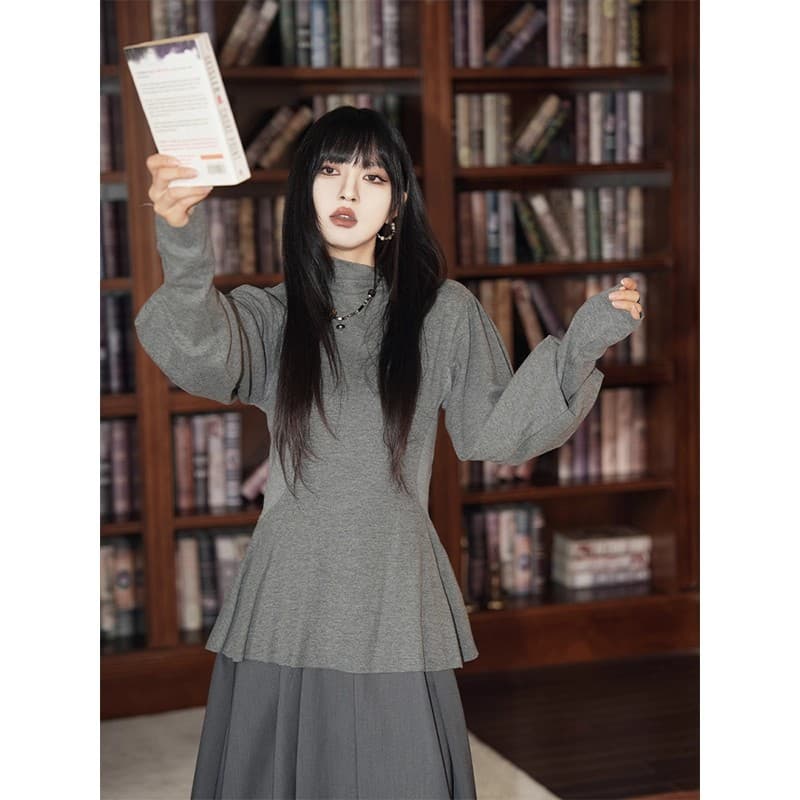 [Derong] French Retro Half Turtleneck Base Layer for Women - Autumn/Winter Slim Fit Inner Top
