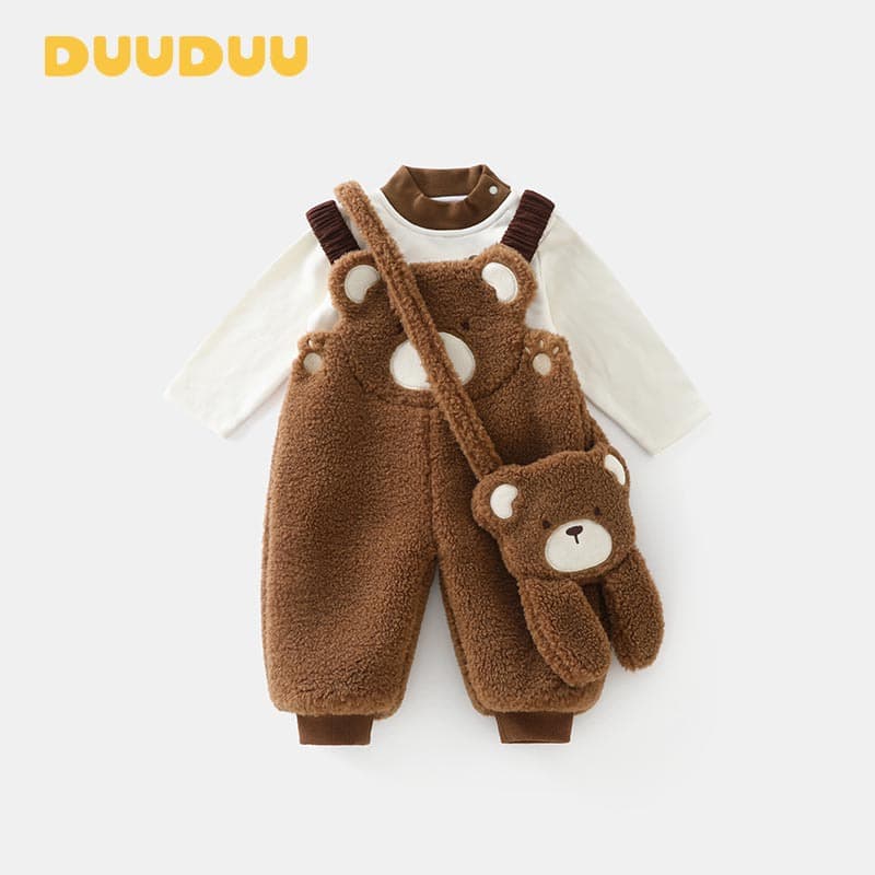DUUDUU small one-month-old male and female baby split suit jumpsuit double layer plus velvet children's clothes baby overalls