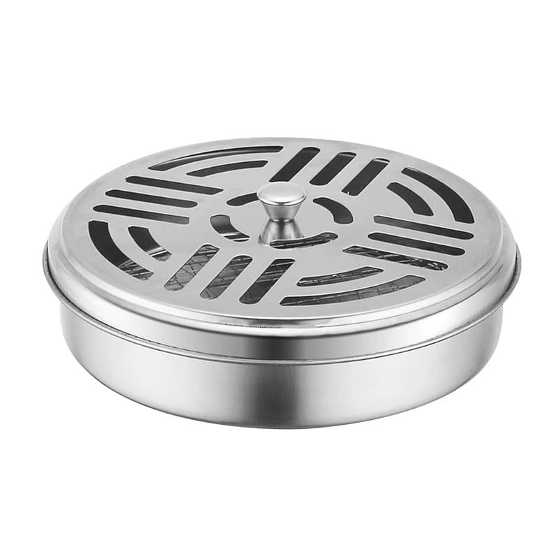 Creative stainless steel mosquito coil holder, fireproof and heat-resistant, suitable for home use, sandalwood incense burner, outdoor mosquito coil box with lid.